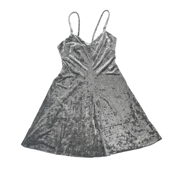 Calvin Klein Dresses & Skirts - Calvin Klein Silver Velvet Mini V-Neck Skater Dress Size 8 Women’s